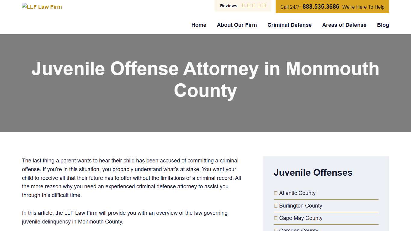 Juvenile Offense Attorney in Monmouth County NJ Criminal Defense
