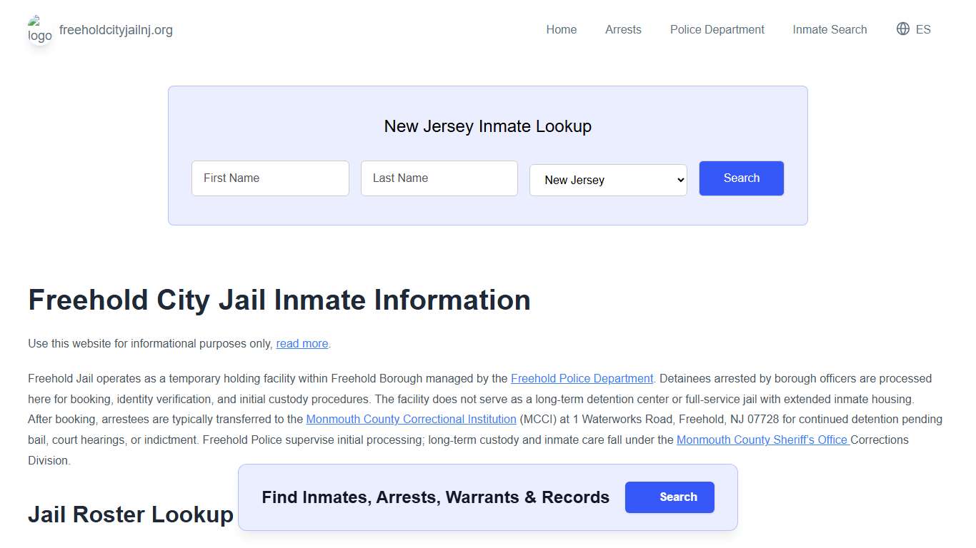 Freehold Jail, NJ Inmate Roster, Municipal Jail Info